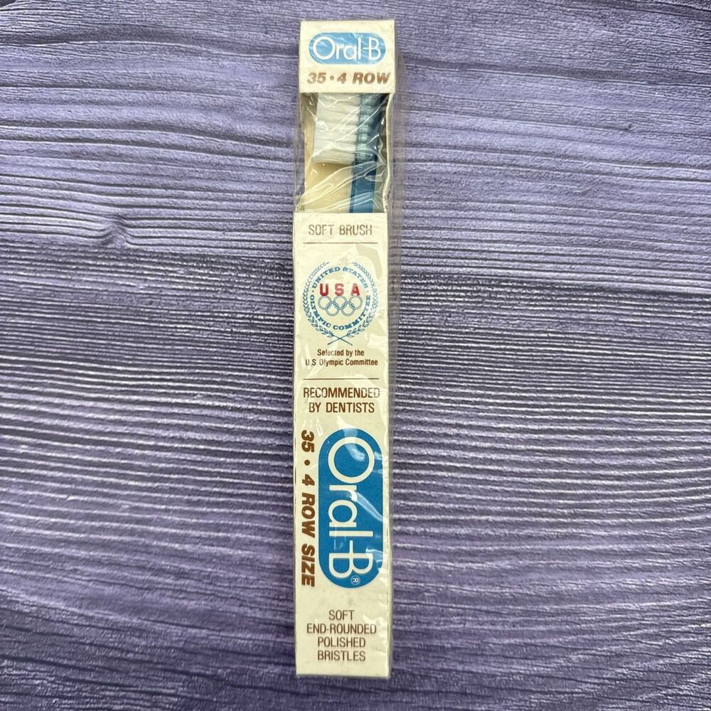 VINTAGE Oral-B 35 Toothbrush 1980s US Olympic Committee 4 Row Size End-Rounded